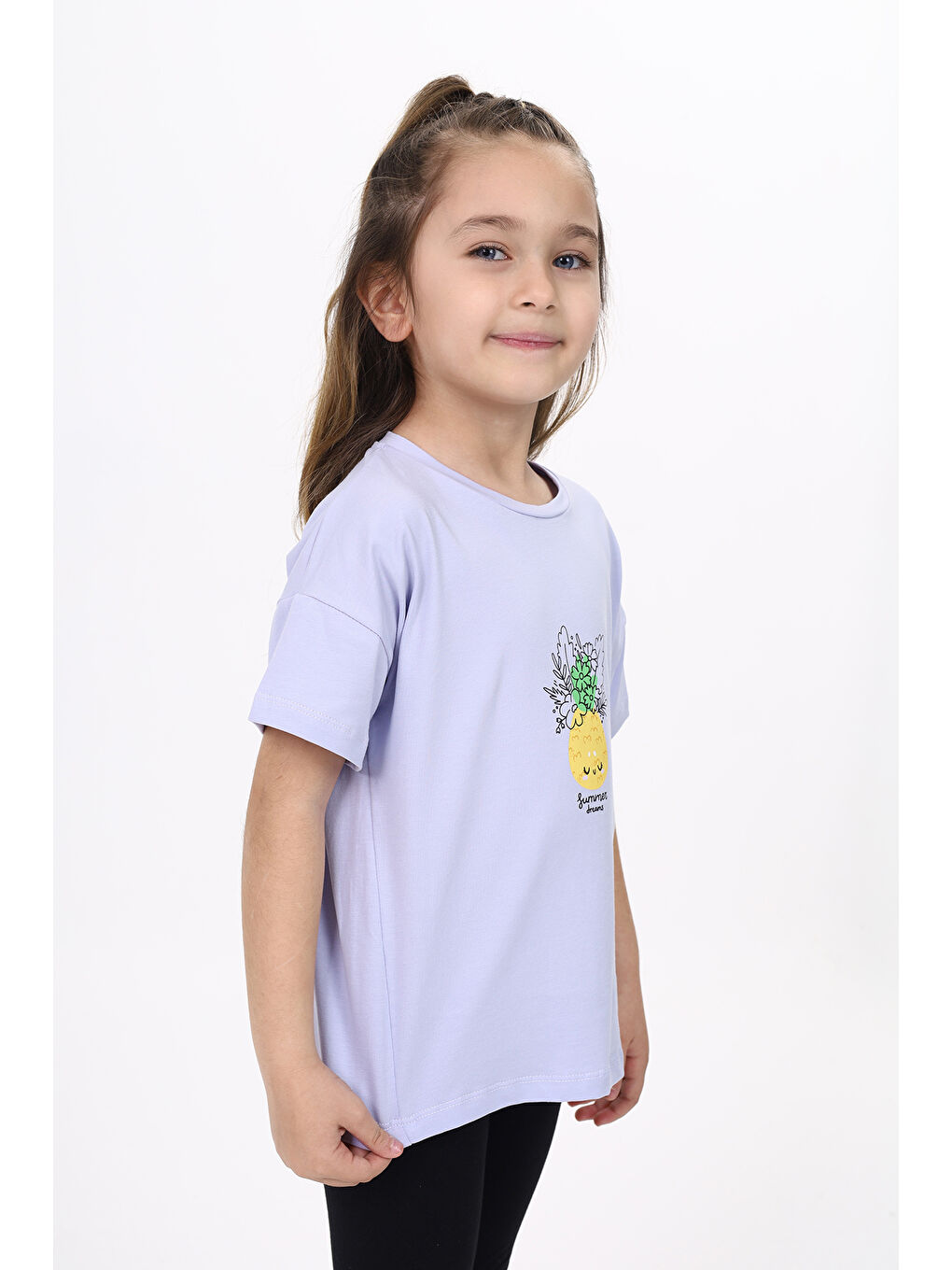 Mavi Kız Çocuk Baskılı Tişört-2