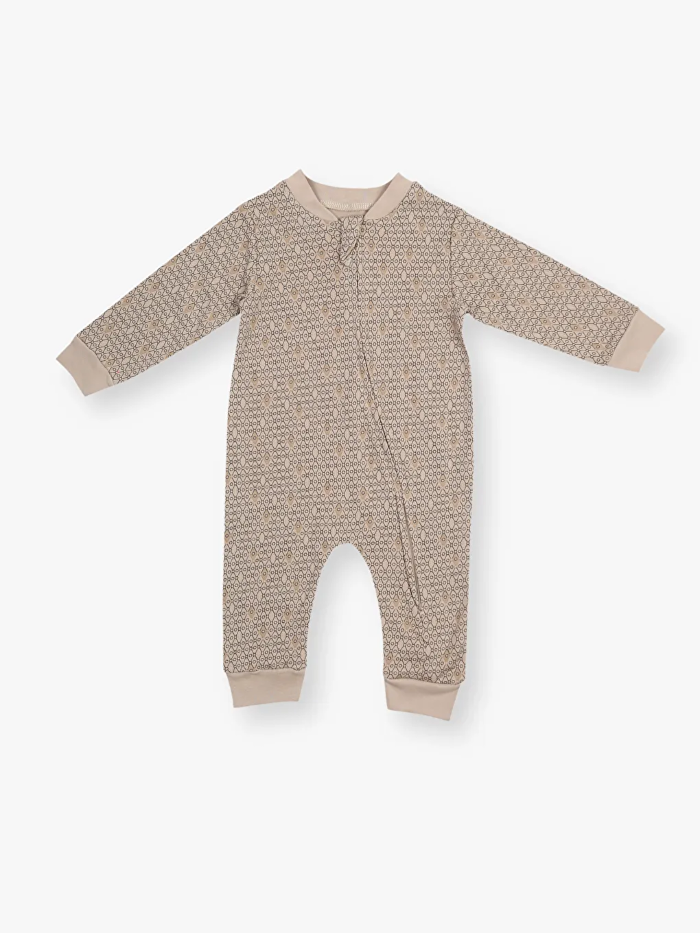 Bej Bisiklet Yaka Uzun Kollu Kız Bebek Fermuarlı Tulum