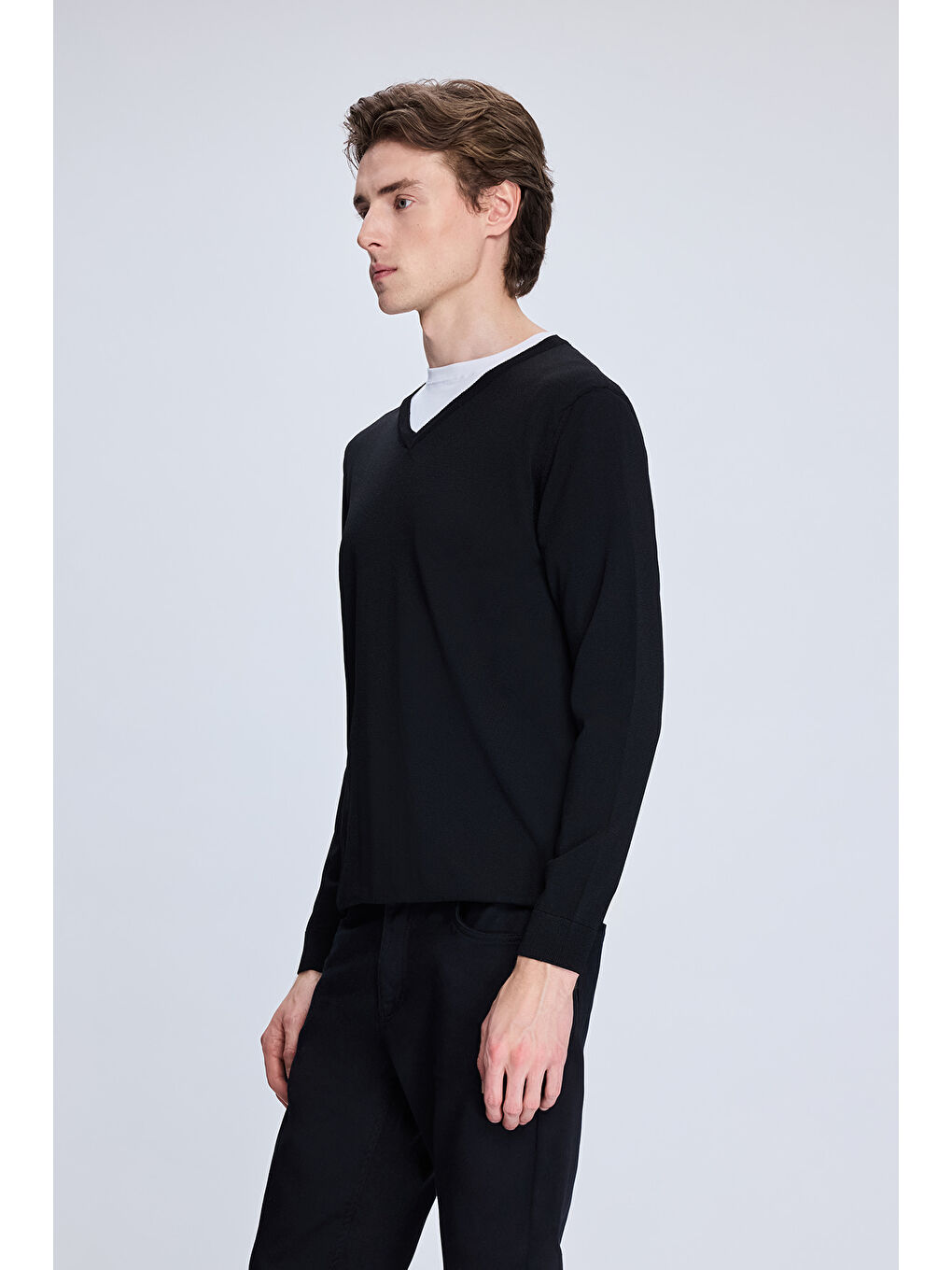 Siyah Regular Fit V Yaka Rayon Kazak-2