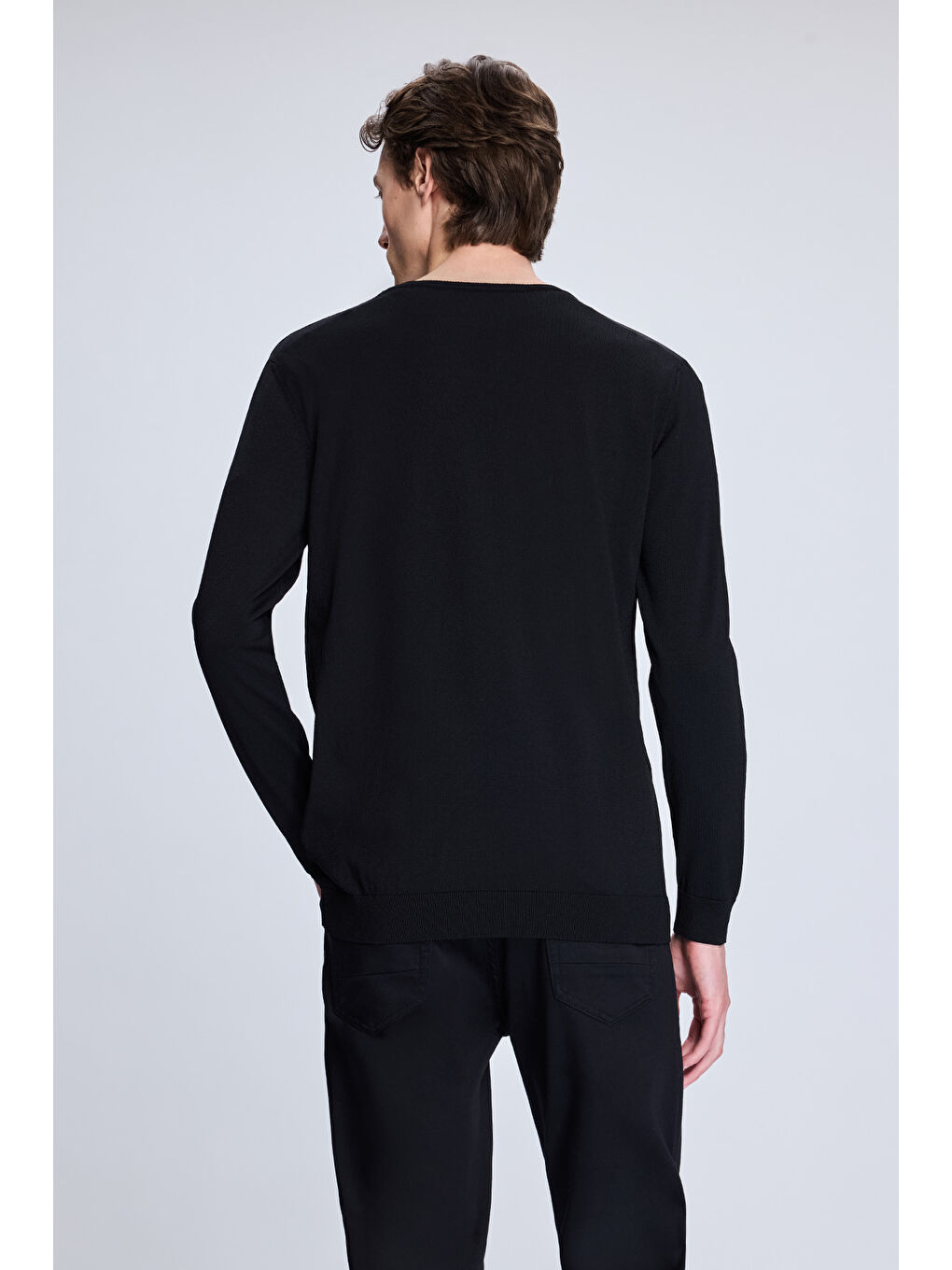 Siyah Regular Fit V Yaka Rayon Kazak-4