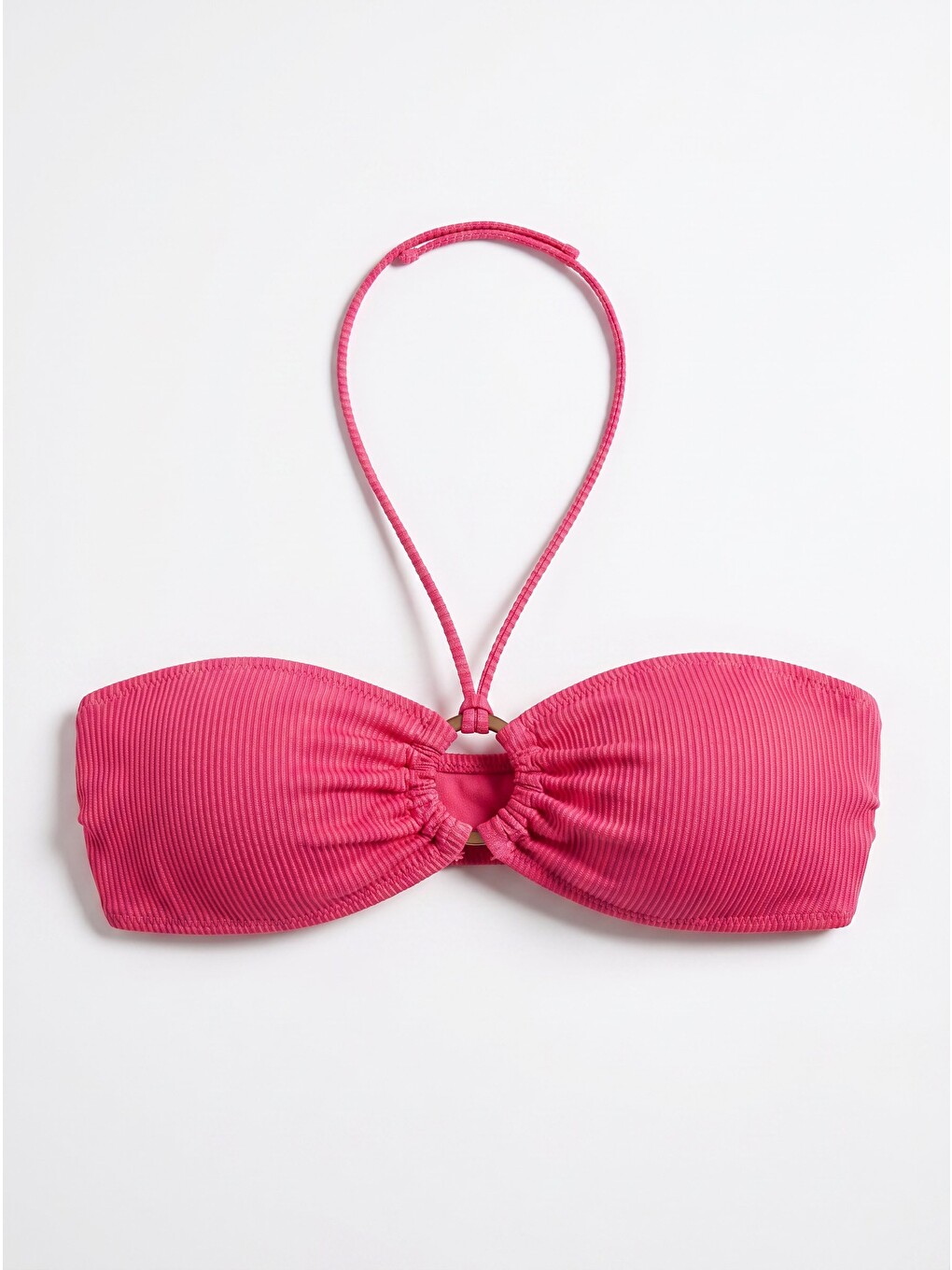 Fuşya Reps Boyundan Bağlamalı Tek Üst Bikini