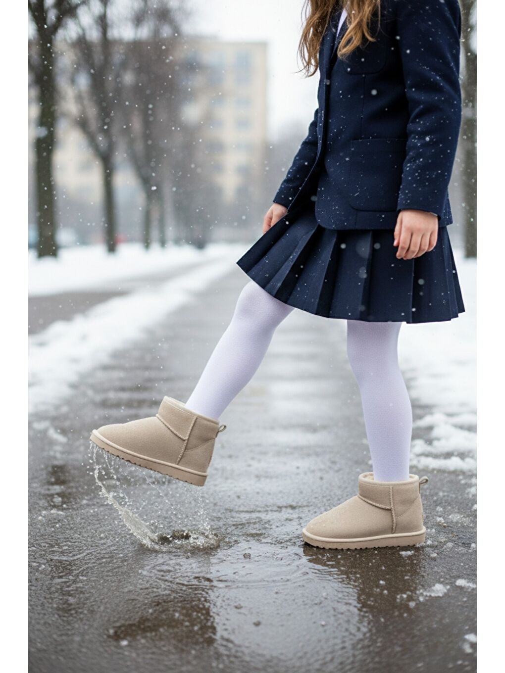 Bej FROZİE Çocuk Kalın Taban İçi Tüylü Günlük Mini Yarım Bot-2