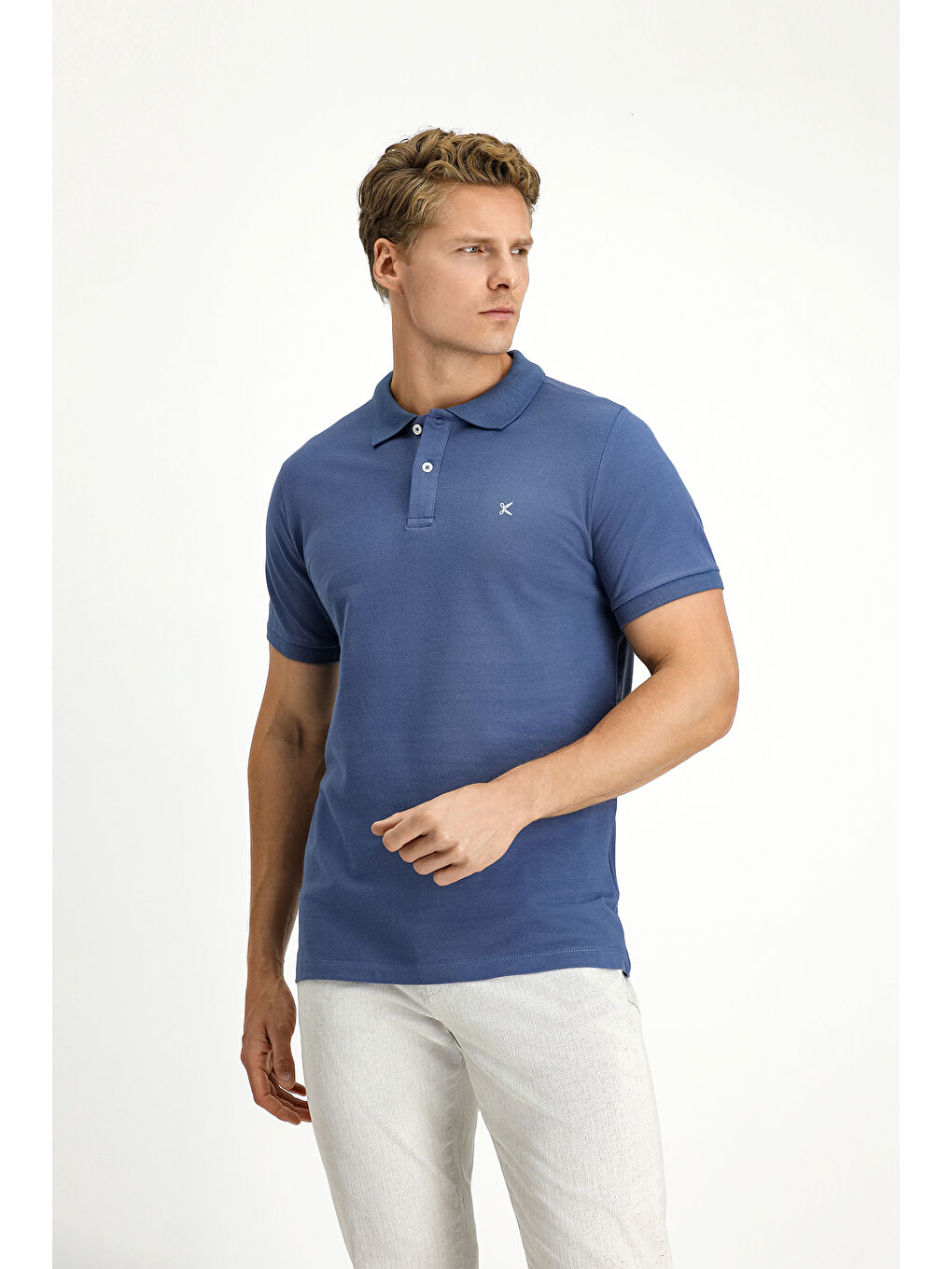 İndigo Polo Yaka Slim Fit Dar Kesim Nakışlı Pamuk %100 Pamuk Tişört