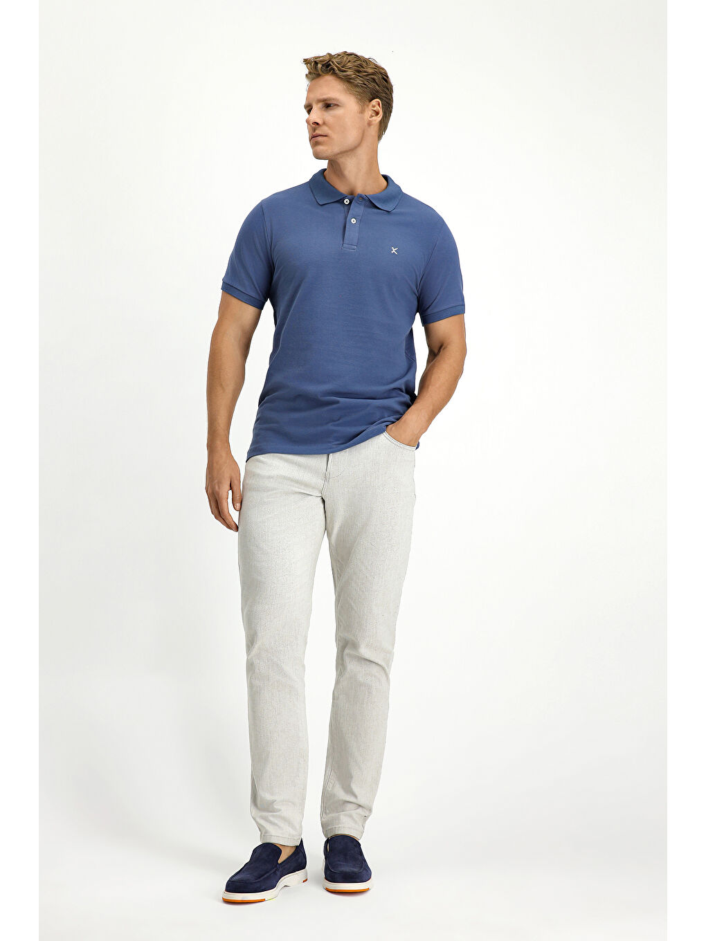 İndigo Polo Yaka Slim Fit Dar Kesim Nakışlı Pamuk %100 Pamuk Tişört-1