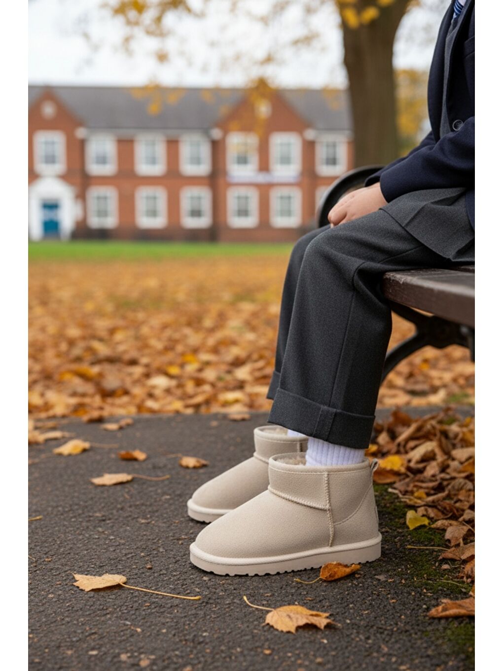 Bej FROZİE Çocuk Kalın Taban İçi Tüylü Günlük Mini Yarım Bot-3