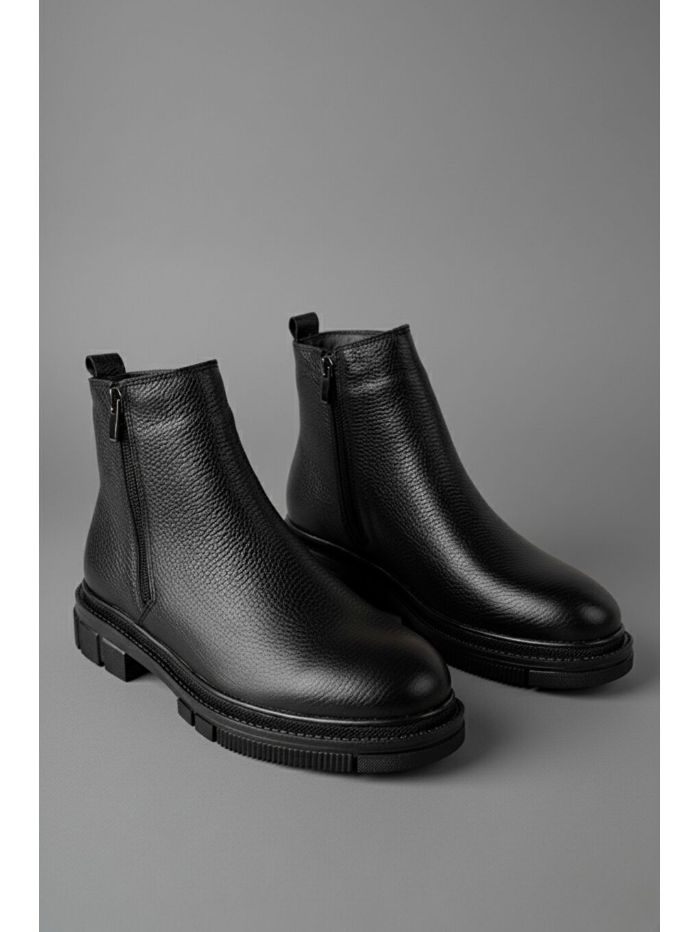 Siyah CHELSEY Hakiki Deri Çift Fermuarlı Erkek Kışlık Bot-1
