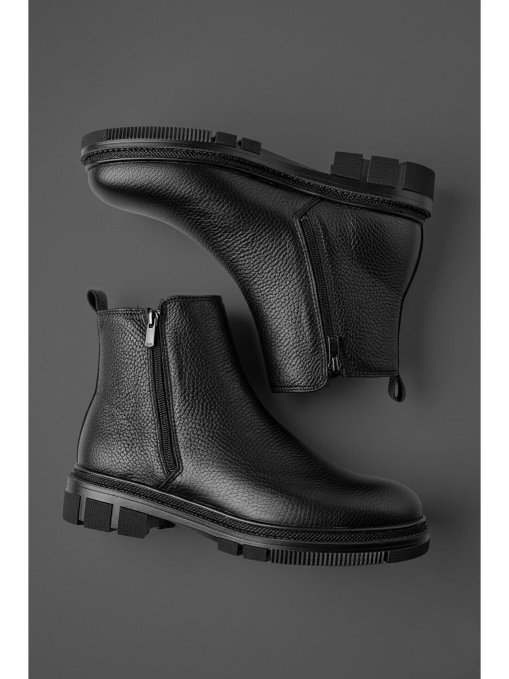 Siyah CHELSEY Hakiki Deri Çift Fermuarlı Erkek Kışlık Bot-2