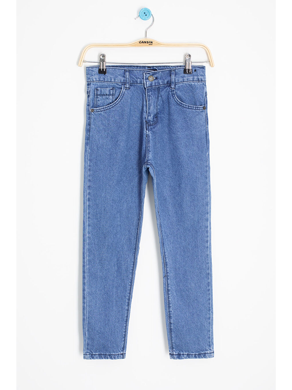 Mavi Arkası Yazı Baskılı Dar Paça Erkek Çocuk Jean Pantolon 20420