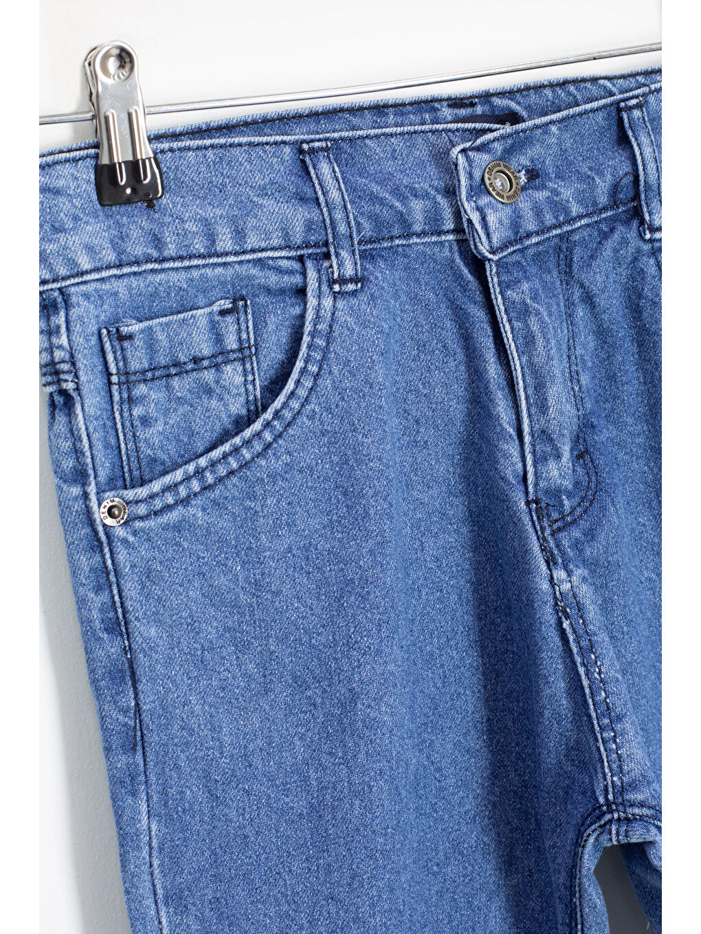 Mavi Arkası Yazı Baskılı Dar Paça Erkek Çocuk Jean Pantolon 20420-1