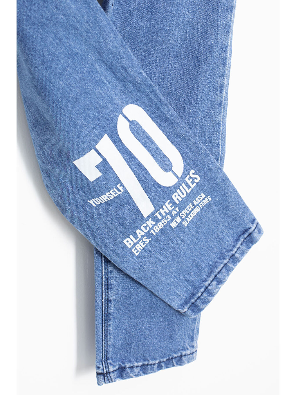 Mavi Arkası Yazı Baskılı Dar Paça Erkek Çocuk Jean Pantolon 20420-3