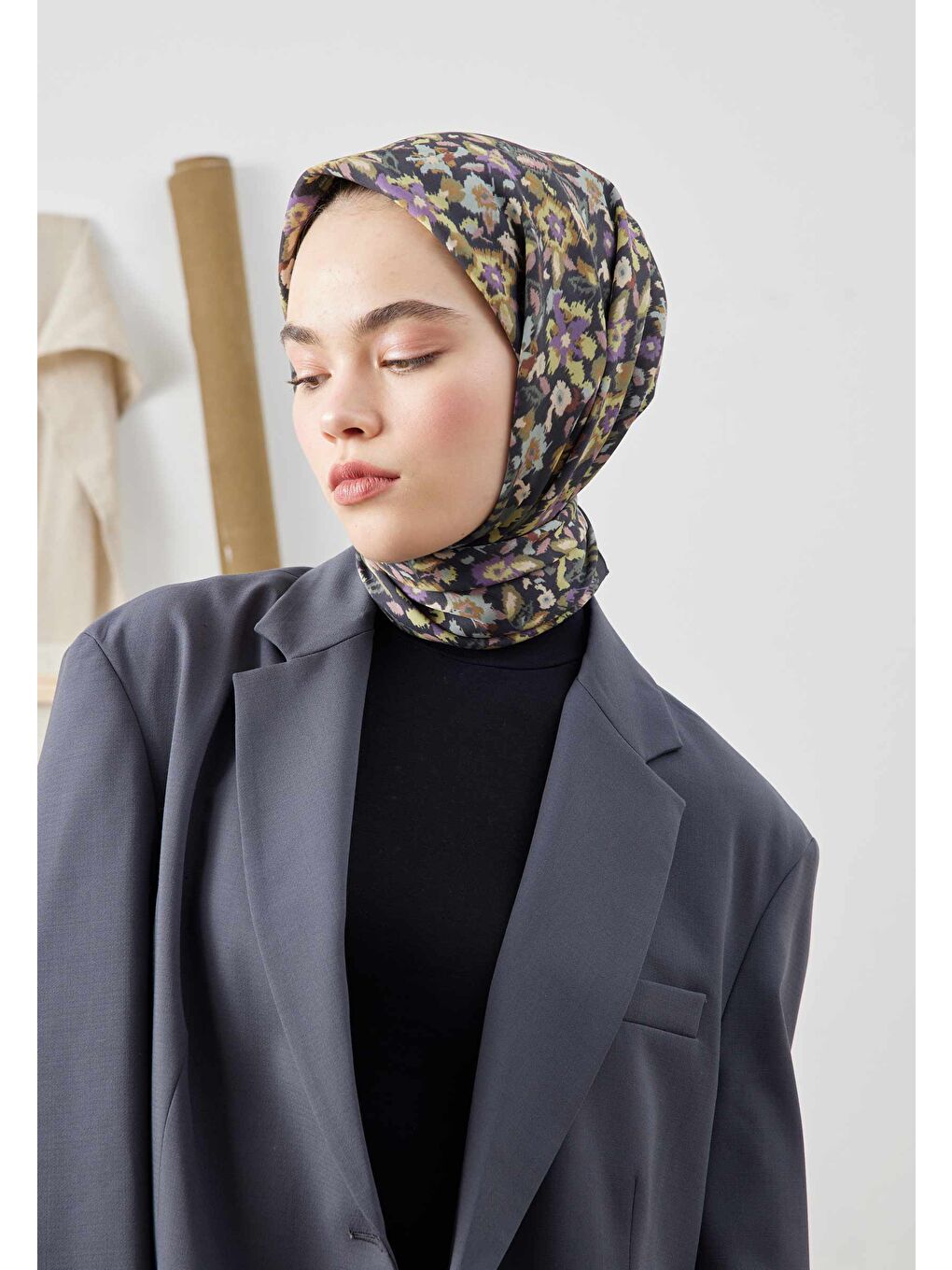 Yeşil Etnıc Desen Pamuk İpek Eşarp Adaçayı-1