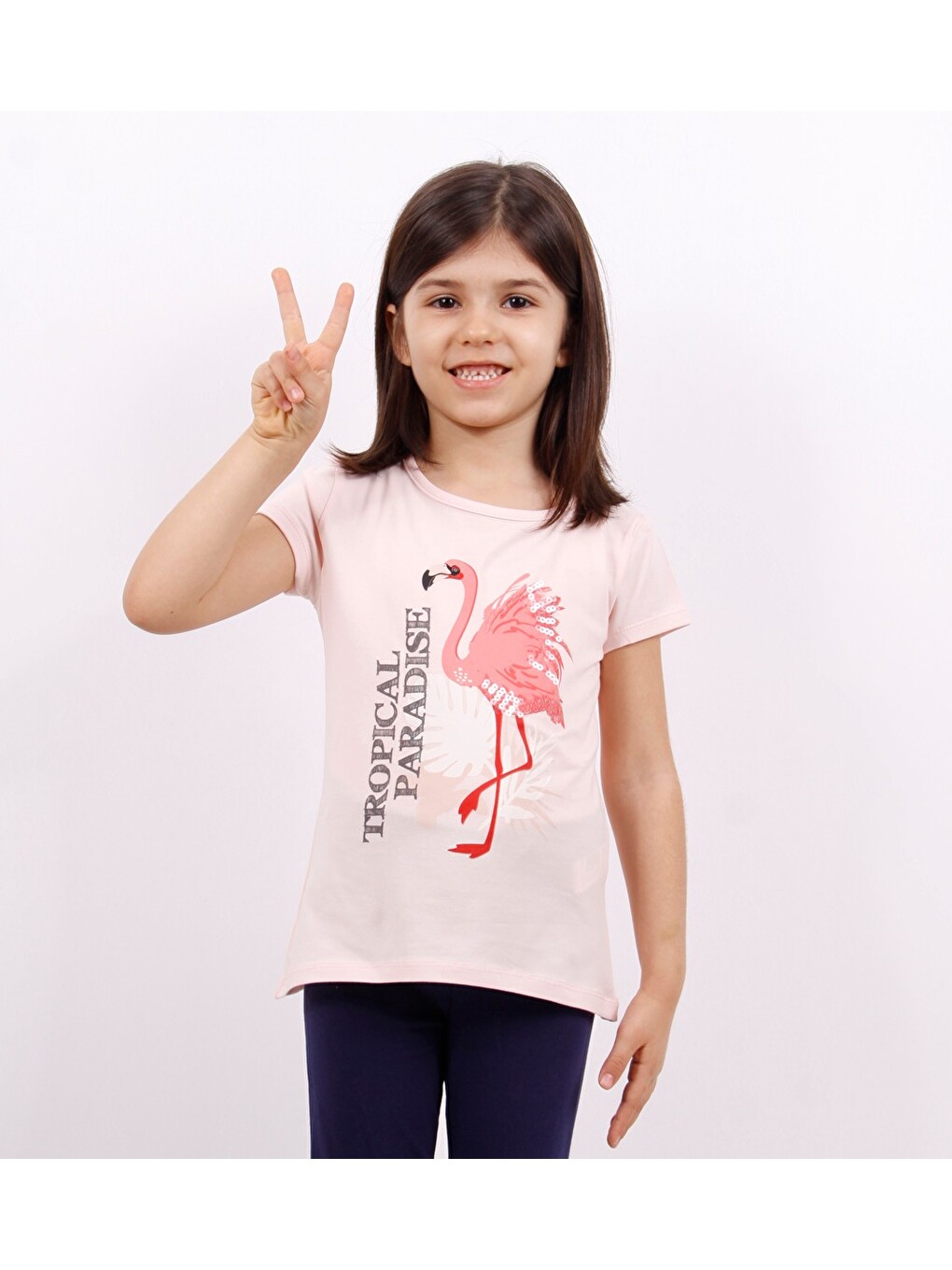 Pembe Kız Çocuk Tişört Flamingo Baskılı