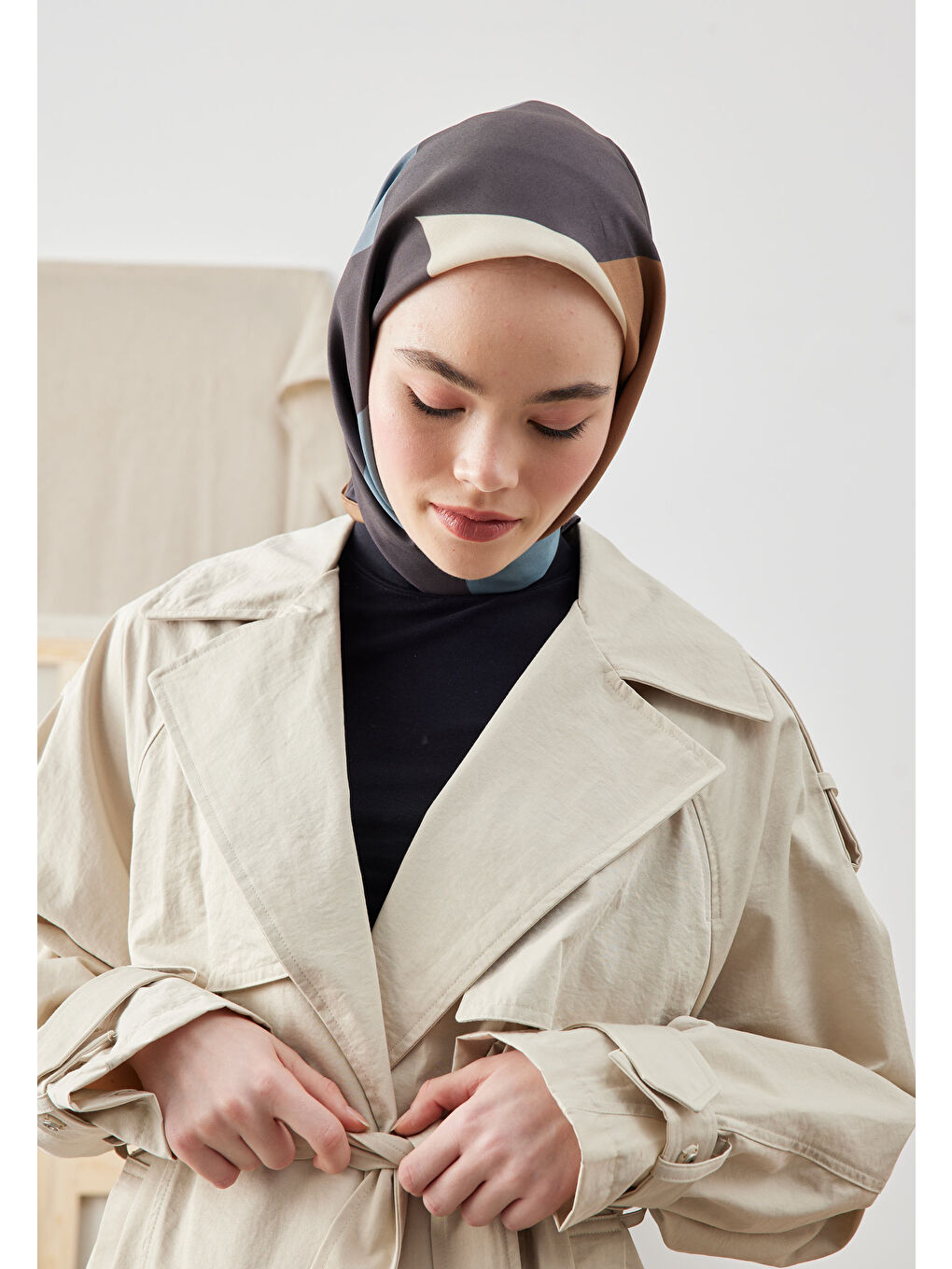 Kahverengi Multı Colors Desen Pamuk İpek Eşarp Kahve-2