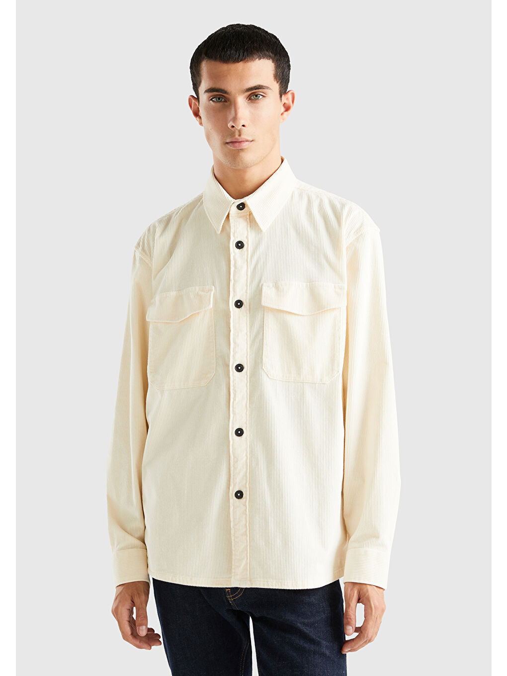 Erkek Beyaz Kadife Gömlek