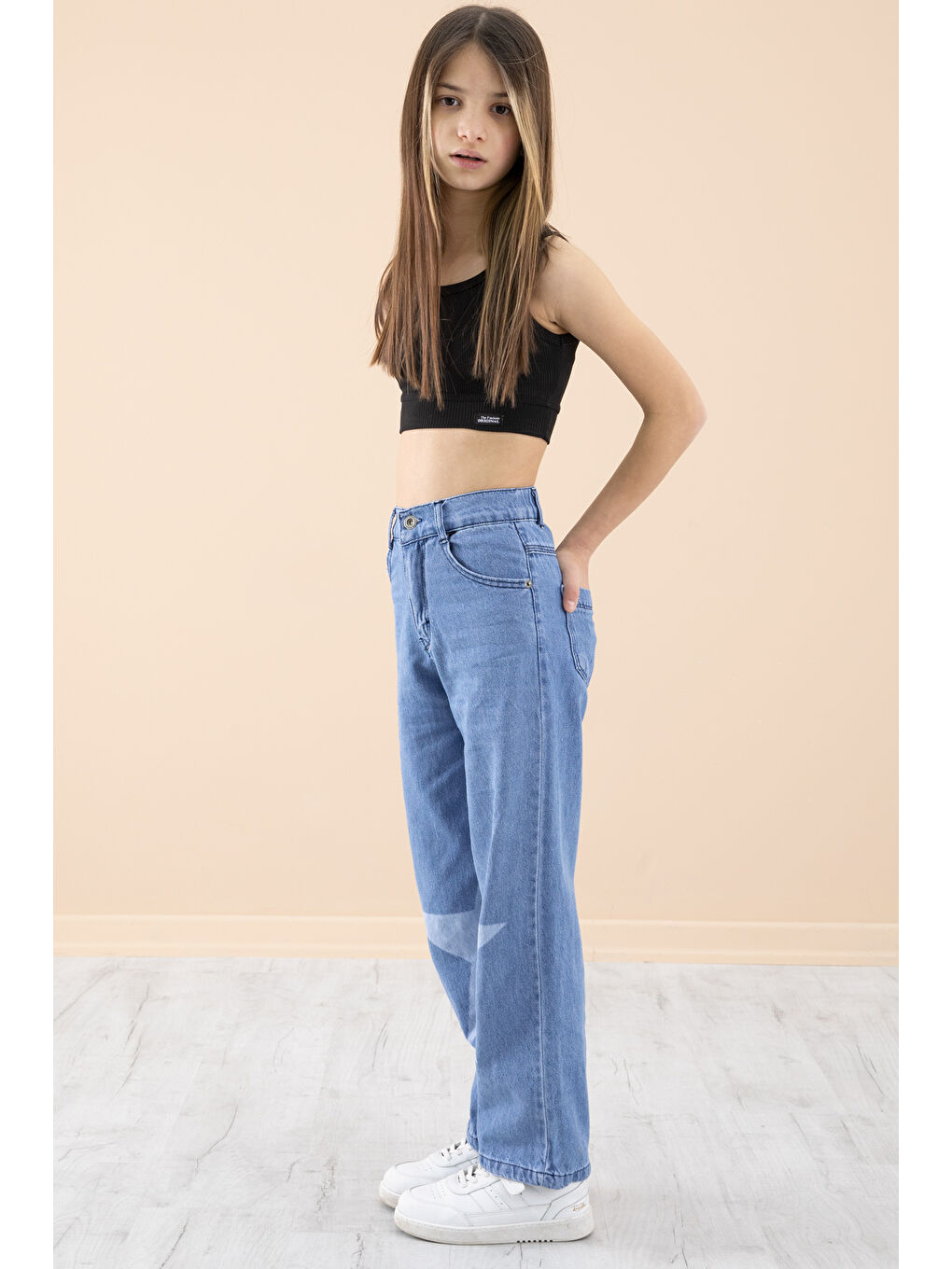 Mavi Yıldız Desenli Kız Çocuk Geniş Paça Jean Pantolon 20273-2