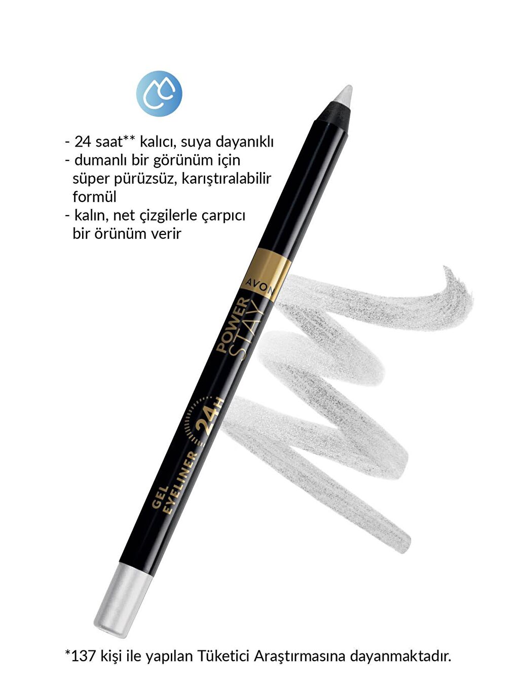 AVON Renksiz Power Stay Jel Eyeliner Silver Shimmer - 3