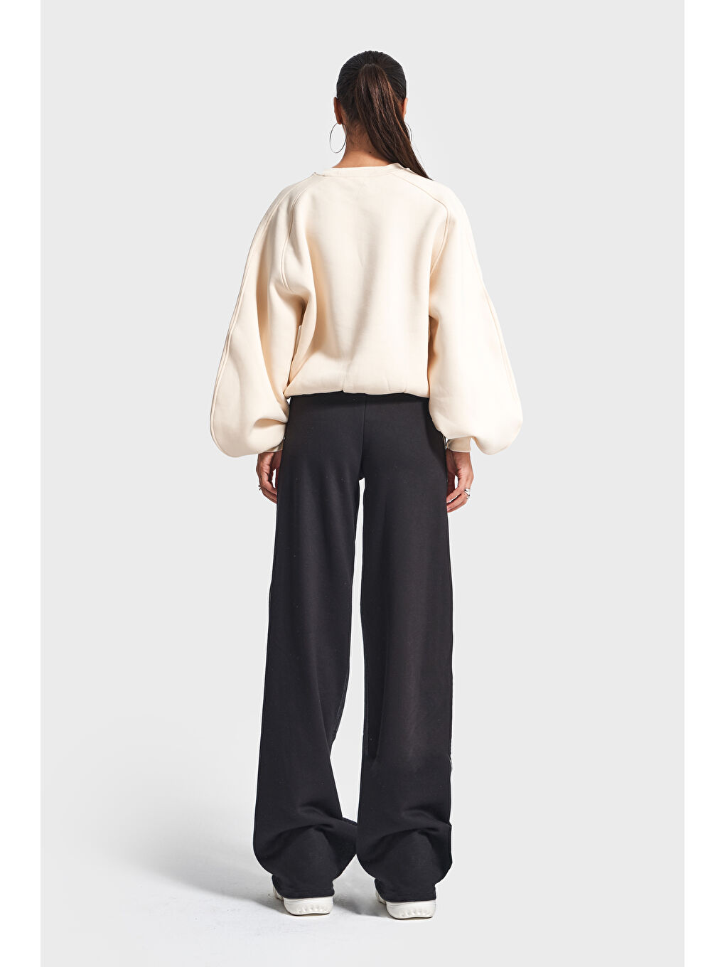 Kadın Bej Siyah Jean Rengi w5-105 Tasarım Sweatshirt Pantolon 2'li Kombin Takım-4