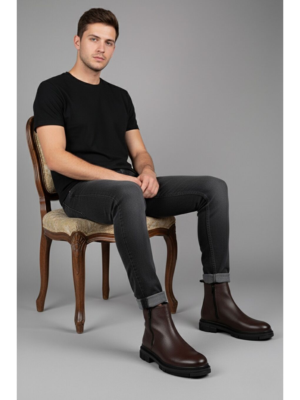 Kahverengi CHELSEY Hakiki Deri Çift Fermuarlı Erkek Kışlık Bot-2