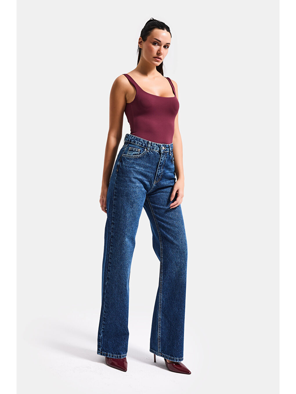 Kadın Koyu Mavi Renk Doris 2s6-5 Straight Fit Yüksek Bel %100 Pamuk Denim Jean-2