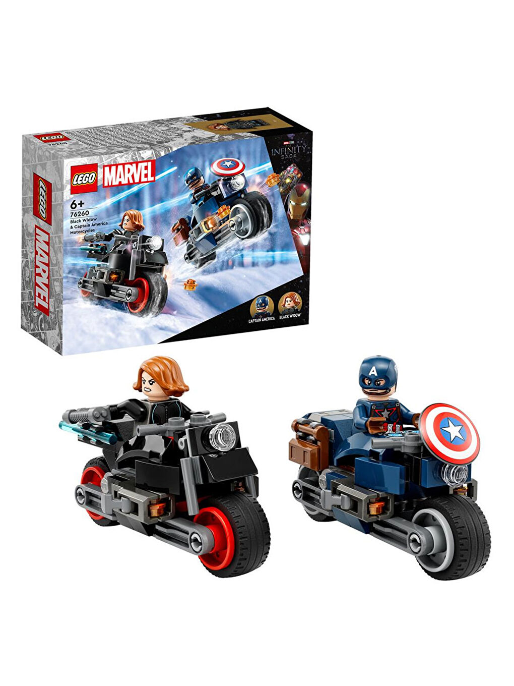 Lego Renksiz Marvel Black Widow ve Kaptan Amerika Motosikletleri 76260