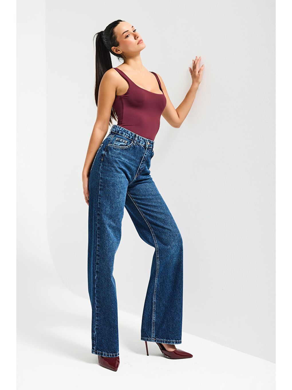 Kadın Koyu Mavi Renk Doris 2s6-5 Straight Fit Yüksek Bel %100 Pamuk Denim Jean-5