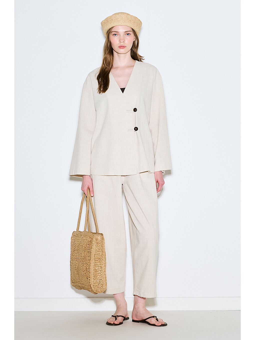Bej Rustik Düğmeli Kimono Natural-1