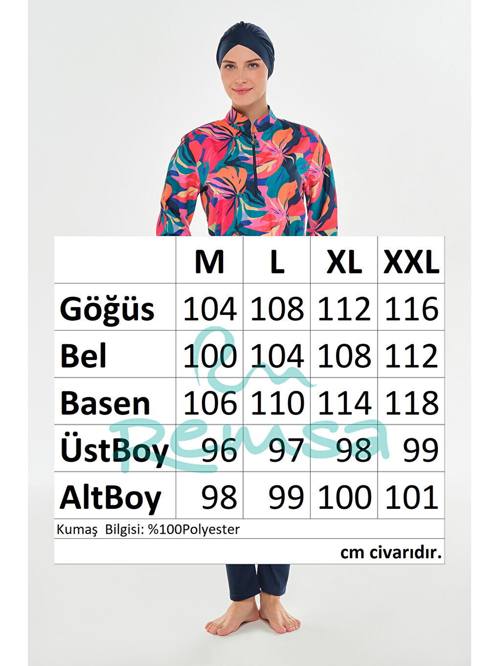 Tam Kapalı Tesettür Mayo Yarım Desenli 3403 Koyu Lacivert-3