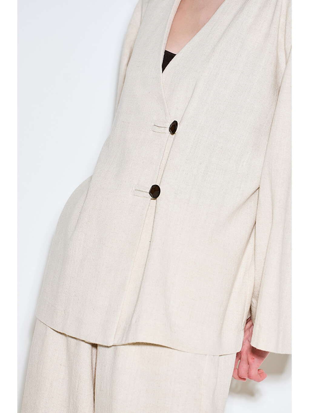 Bej Rustik Düğmeli Kimono Natural-6