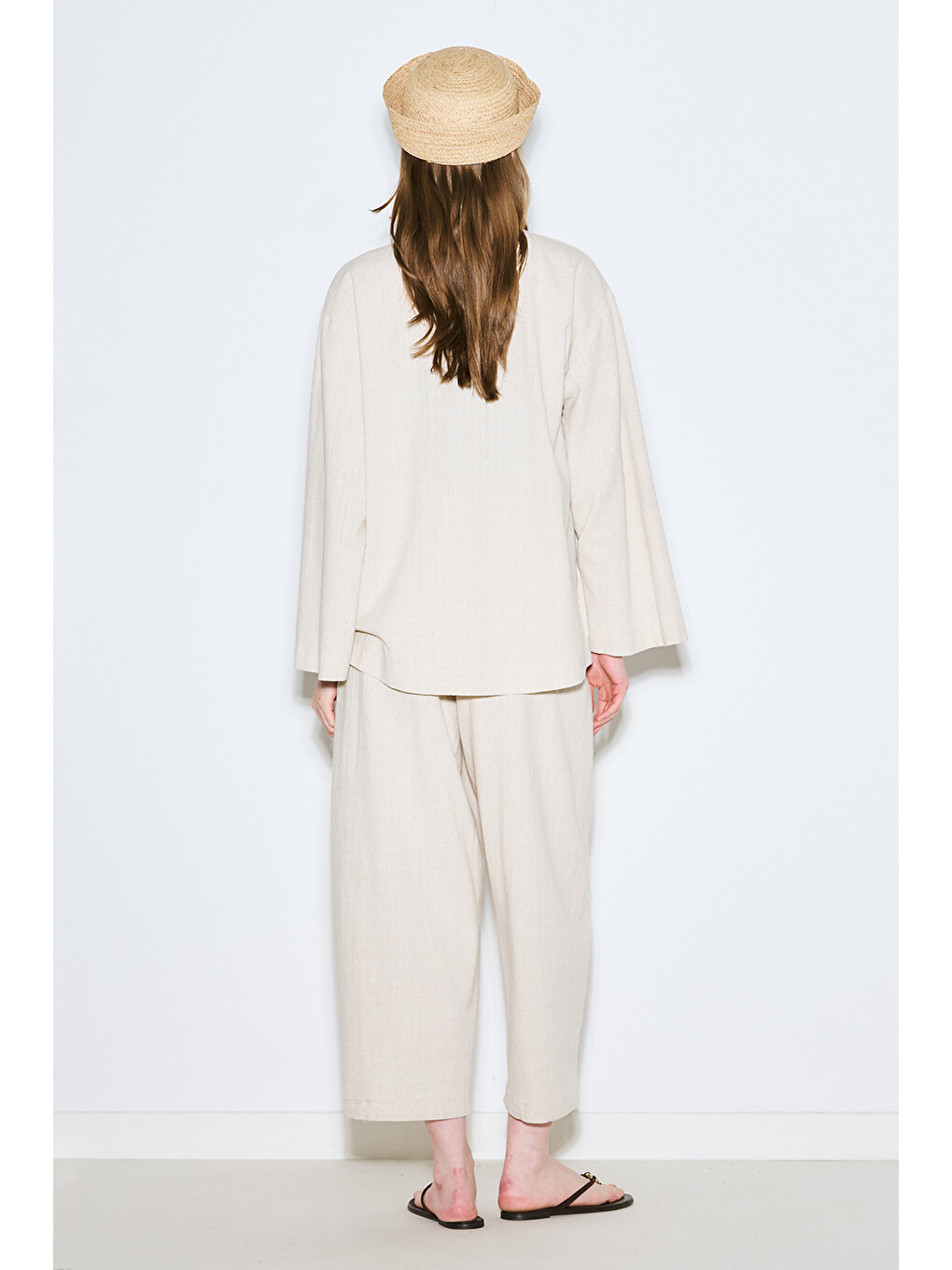 Bej Rustik Düğmeli Kimono Natural-7