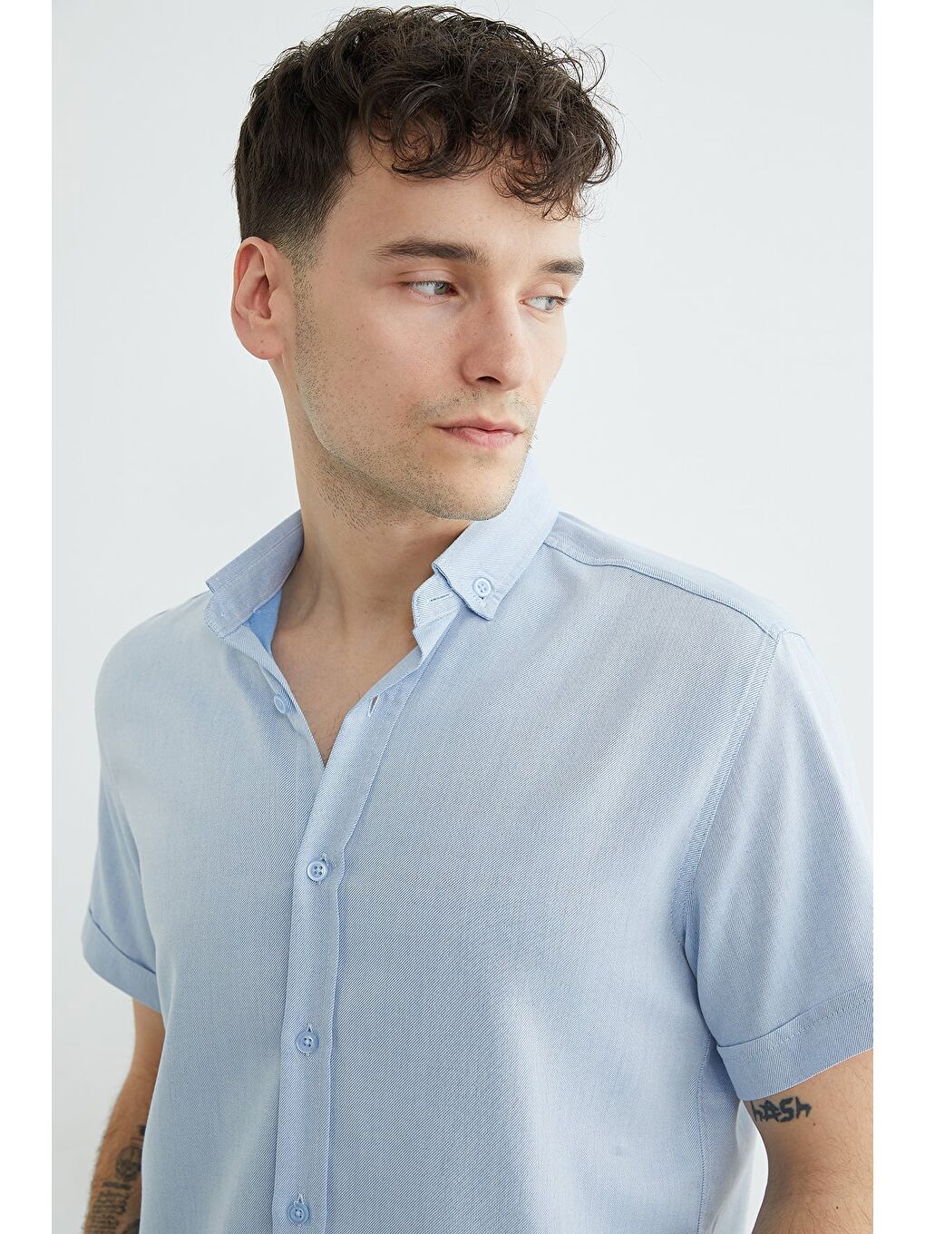 Mavi Çizgili Kısa Kollu Gömlek-4