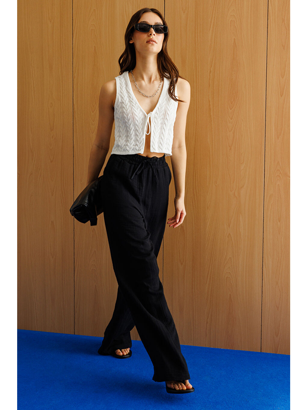 Siyah Müslin Palazzo Kadın Pantolon-3
