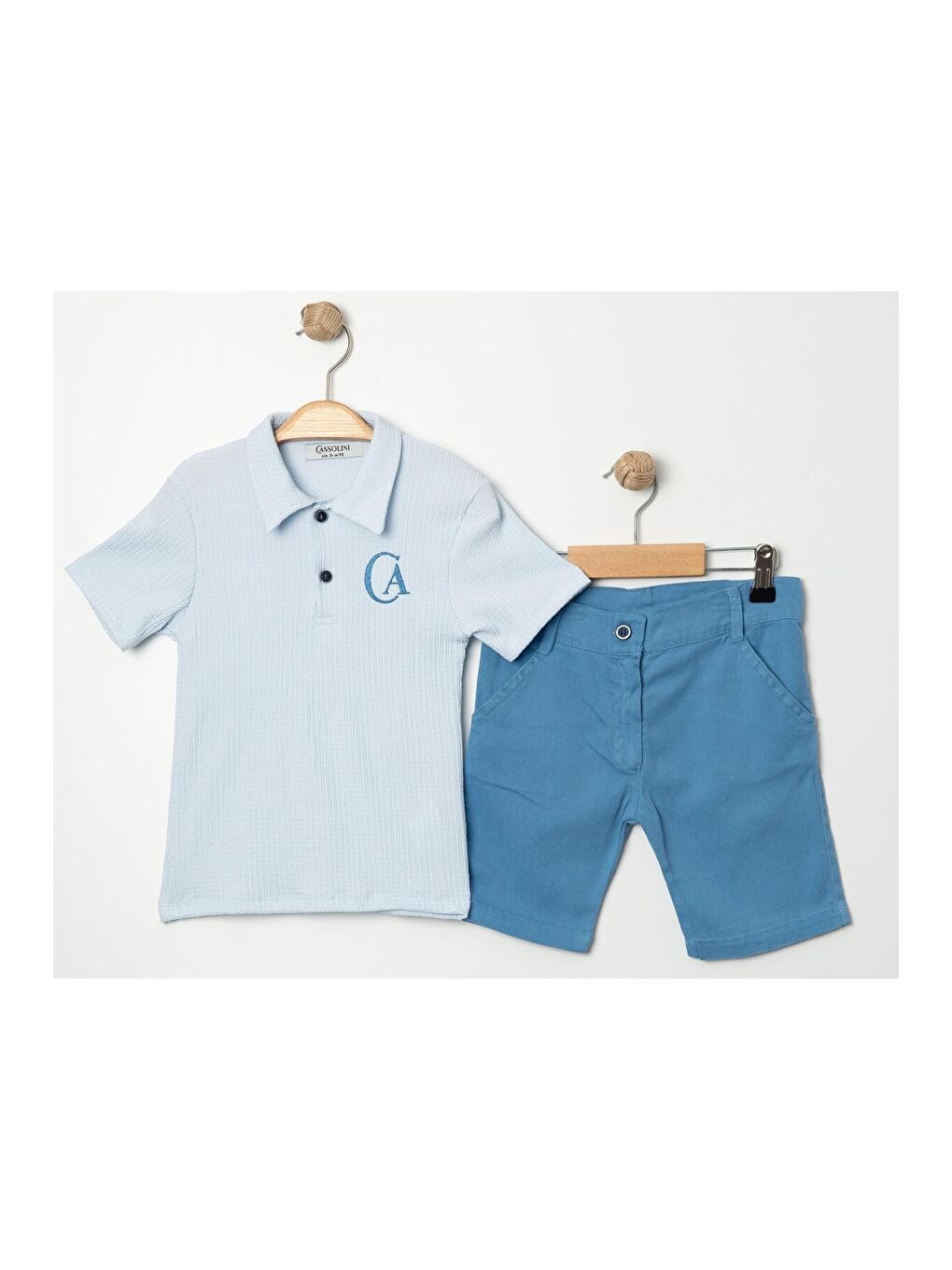 Mavi Tarz Lakos Yaprak Desenli Belden Ayarlanabilir Kısa Kollu Şortlu 2'li Takım Çocuk ve Bebek Giyi-2