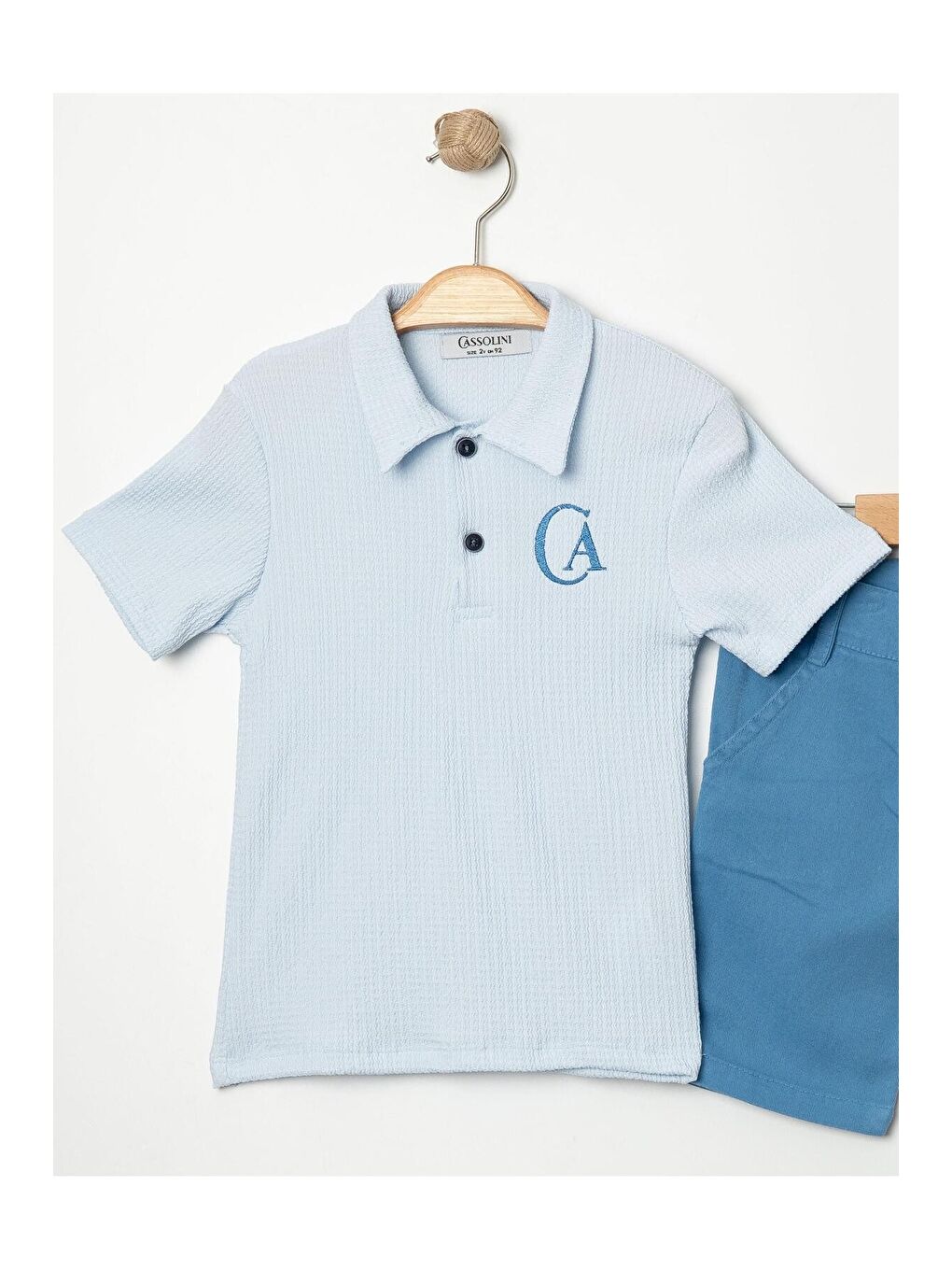 Mavi Tarz Lakos Yaprak Desenli Belden Ayarlanabilir Kısa Kollu Şortlu 2'li Takım Çocuk ve Bebek Giyi-3