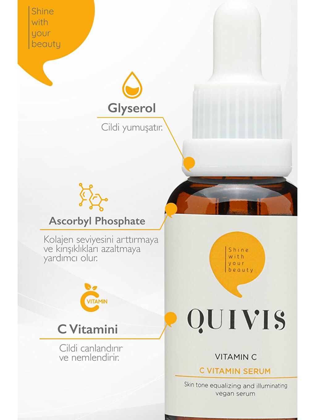 quivis Renksiz Cilt Tonu Eşitleyici ve Gözenek Sıkılaştırıcı, C Vitamini Serum 30 ML - 4