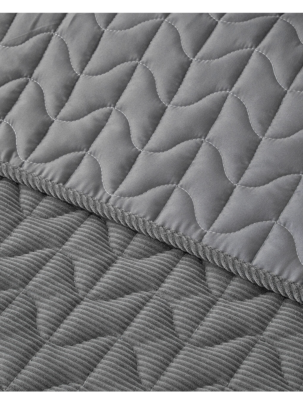 Trigon Fitilli Kadife Çift Kişilik Yatak Örtüsü Takımı 200x220 cm Antrasit-1