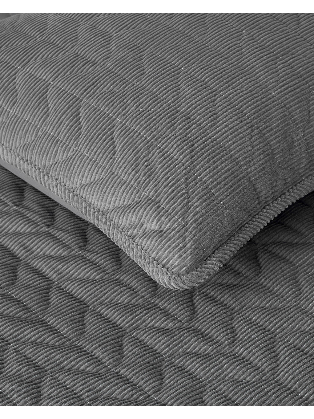 Trigon Fitilli Kadife Çift Kişilik Yatak Örtüsü Takımı 200x220 cm Antrasit-2