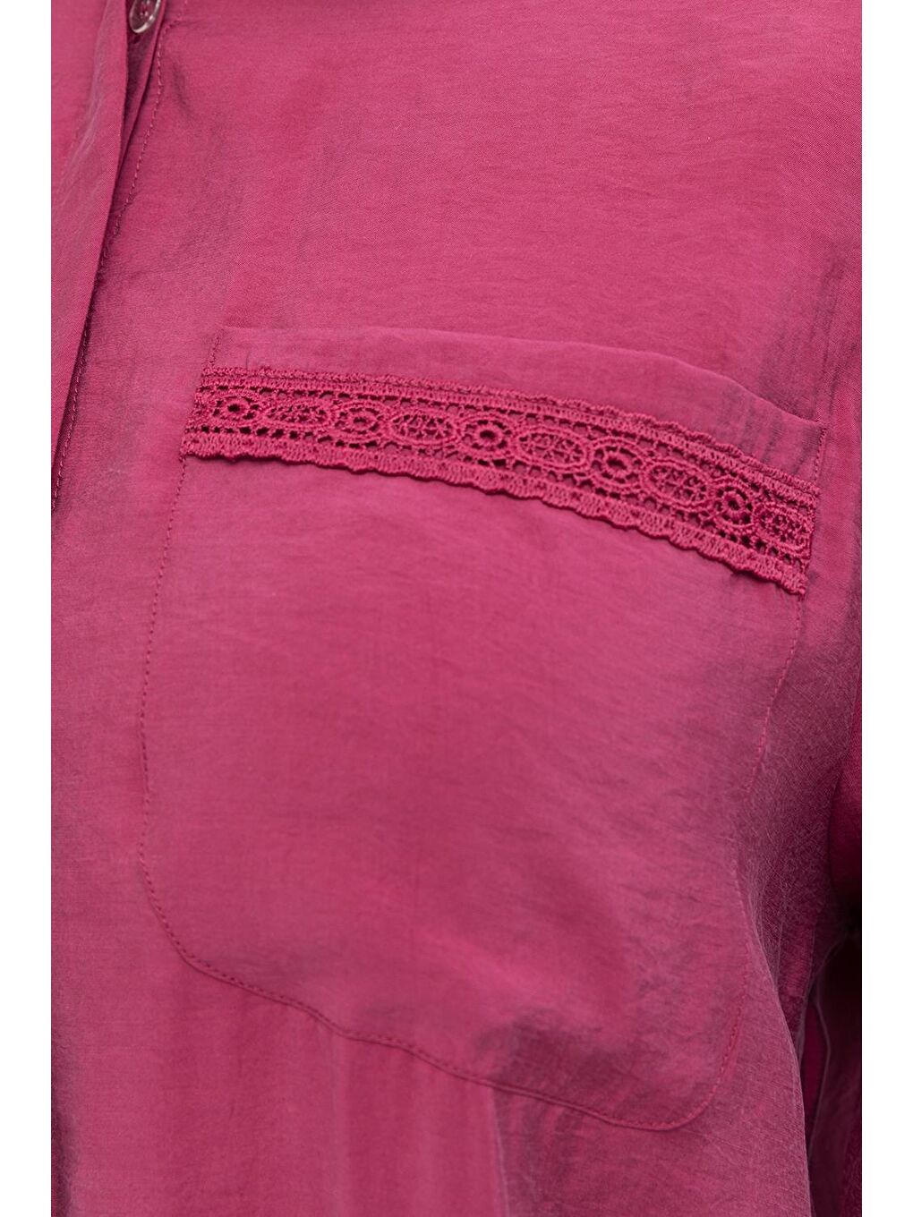 Fuşya Vişne-Şerit Dantel Detaylı Büyük Beden Modal Gömlek-3