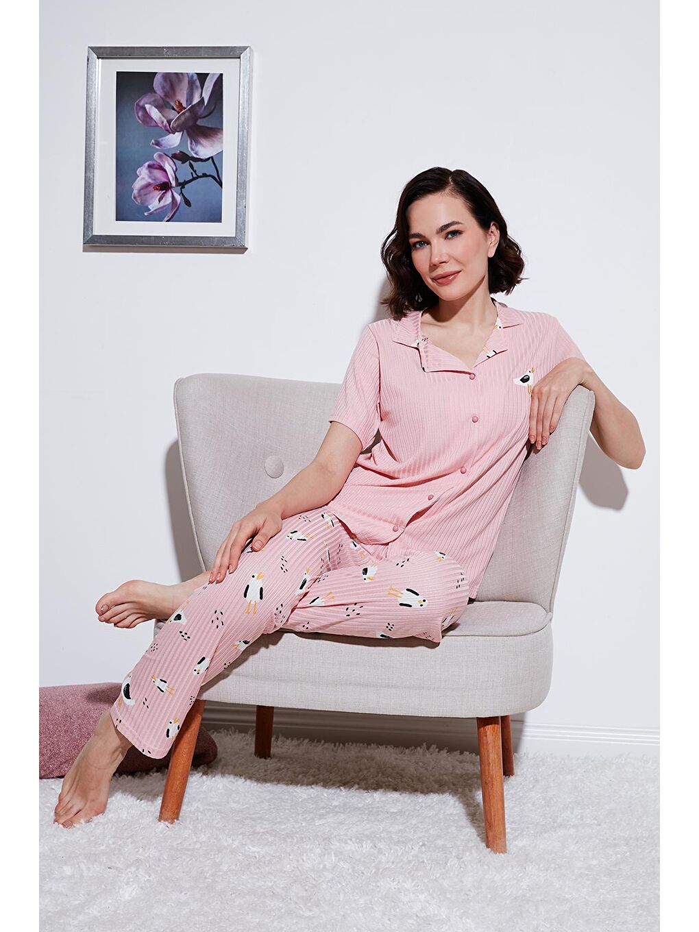 Lela Pembe Regular Fit Gömlek Yaka Kısa Kollu Pijama Takımı 65740102