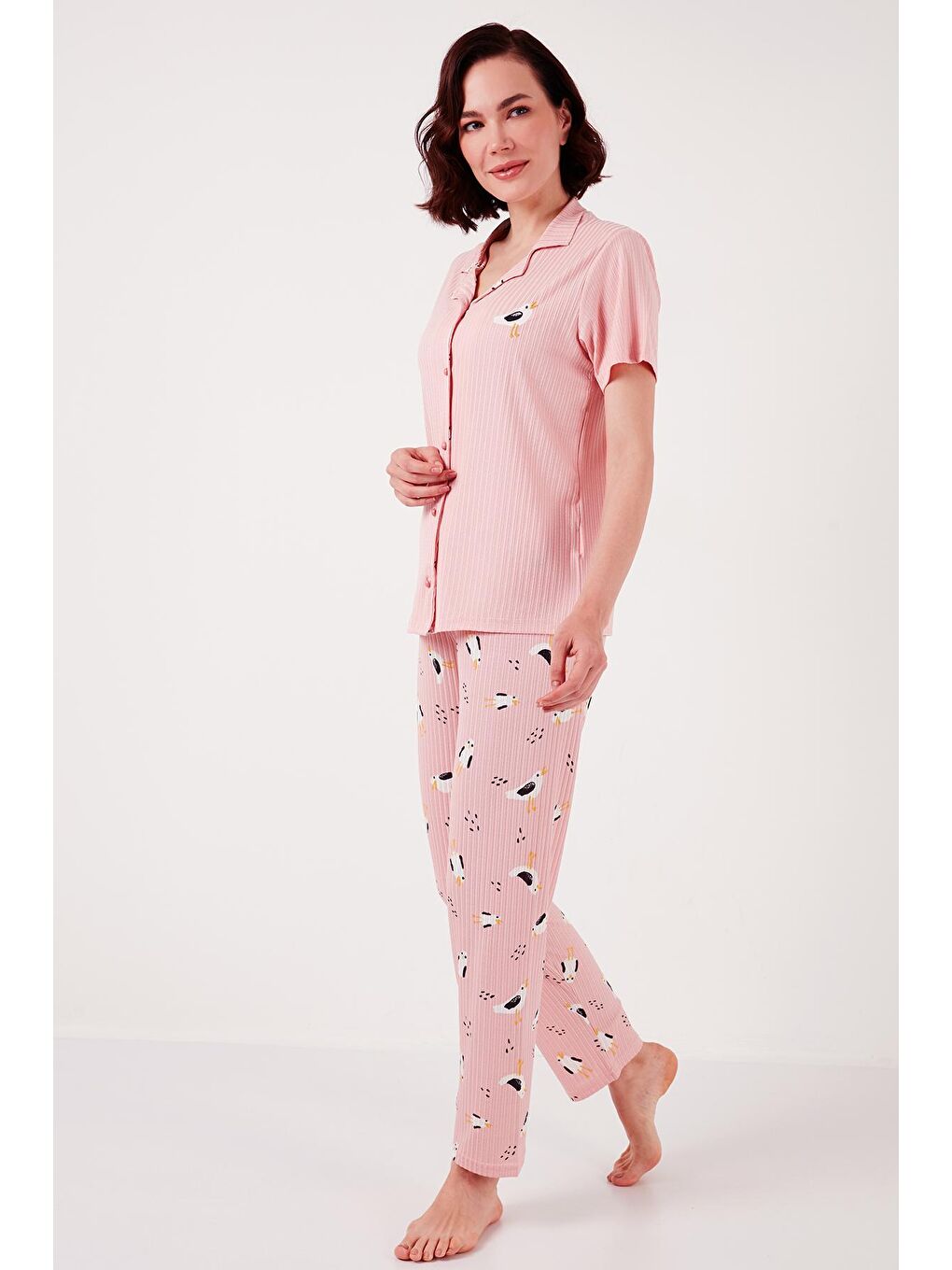 Lela Pembe Regular Fit Gömlek Yaka Kısa Kollu Pijama Takımı 65740102 - 1