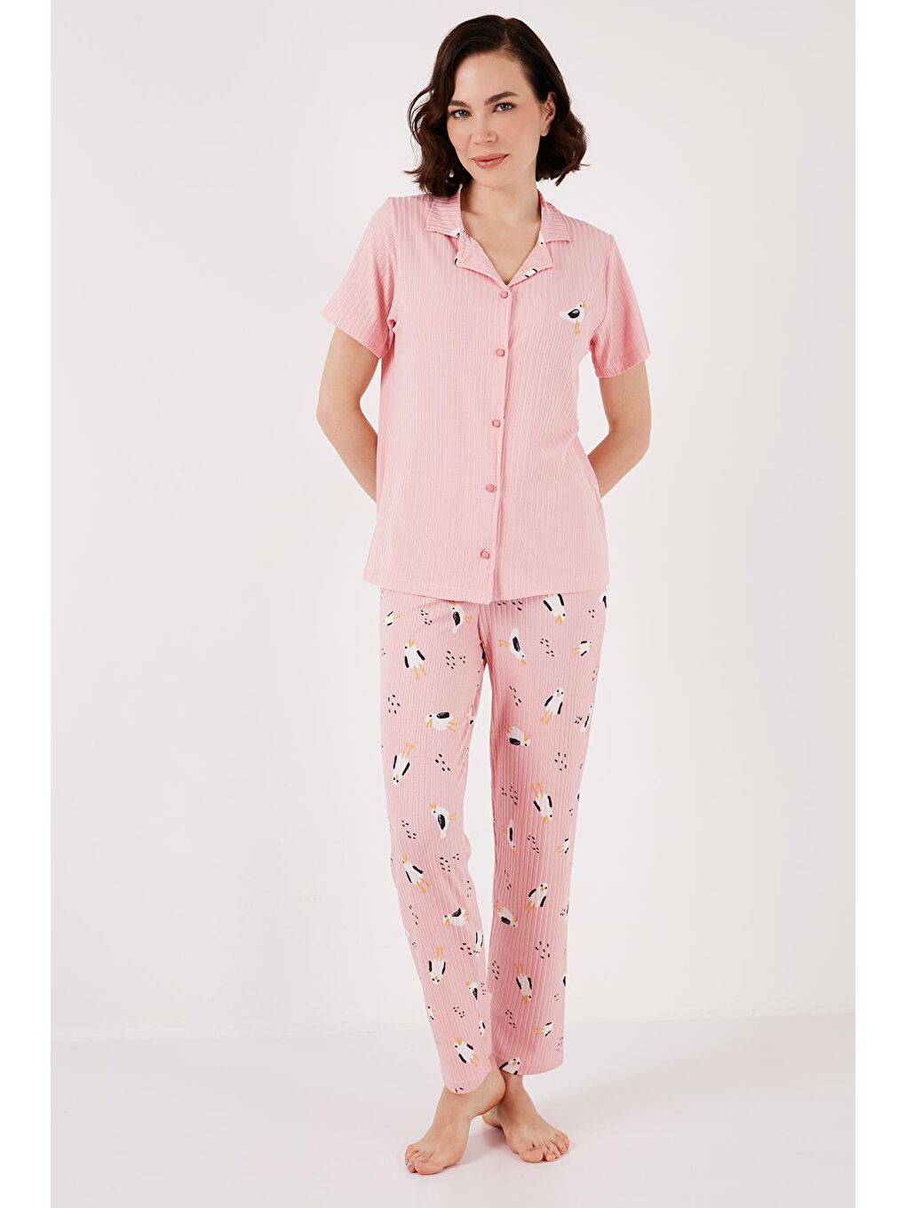 Lela Pembe Regular Fit Gömlek Yaka Kısa Kollu Pijama Takımı 65740102 - 4