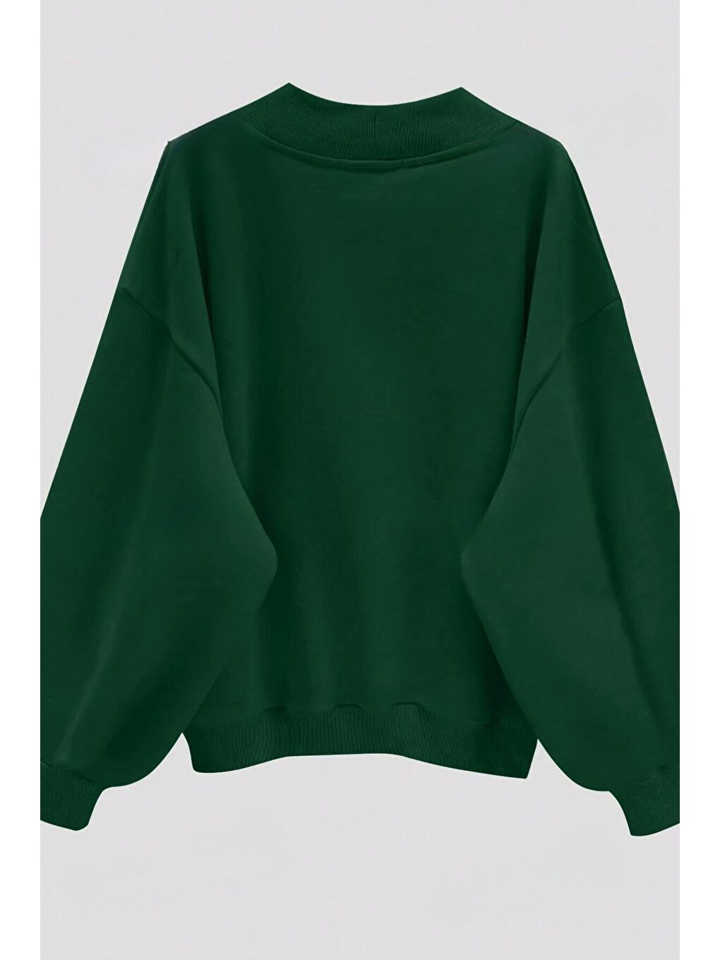 Trendseninle Yeşil Kadın Yeşil Düz V Yaka Oversize Sweatshirt - 1