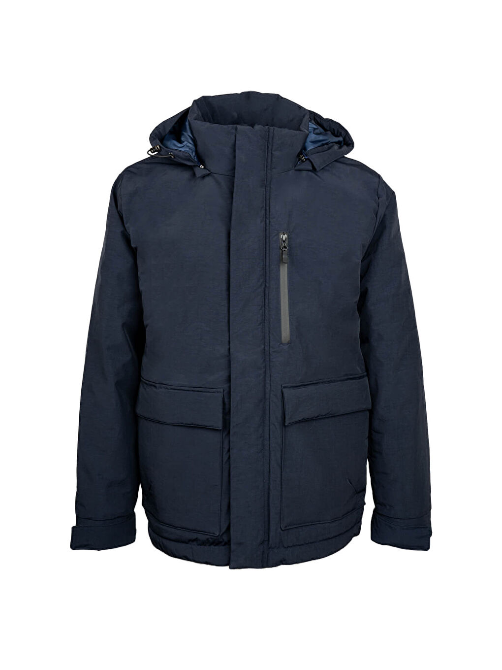 Lacivert Regular Fit Hakim Yaka Kapüşonlu Kaban