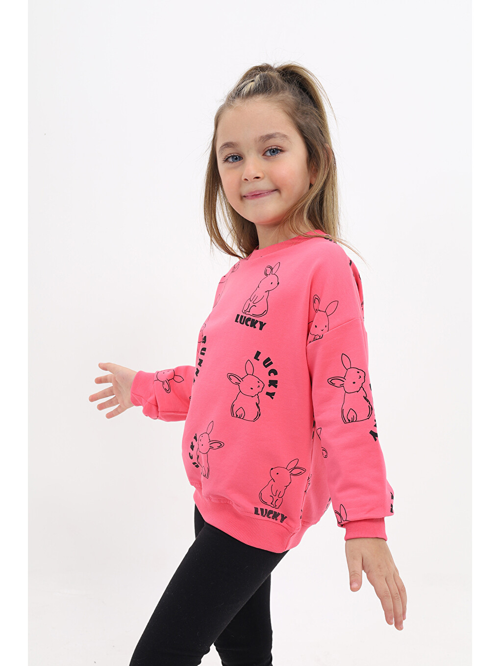 Pembe Kız Çocuk Baskılı Sweatshirt-1