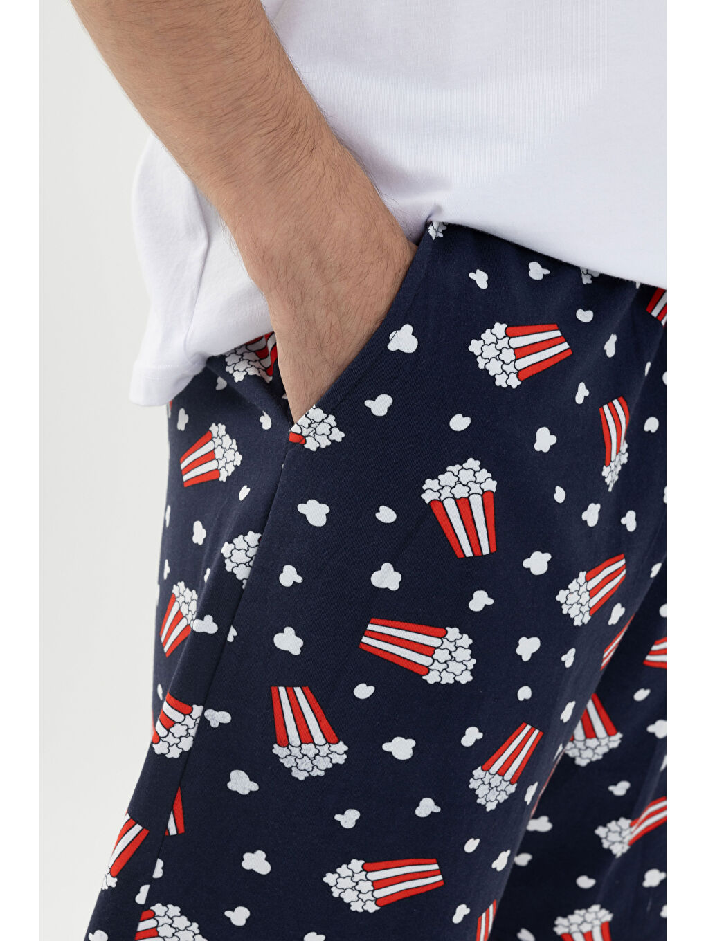 Mavi Erkek Kısa Kollu Pamuklu Popcorn Desenli Pijama Takımı-2