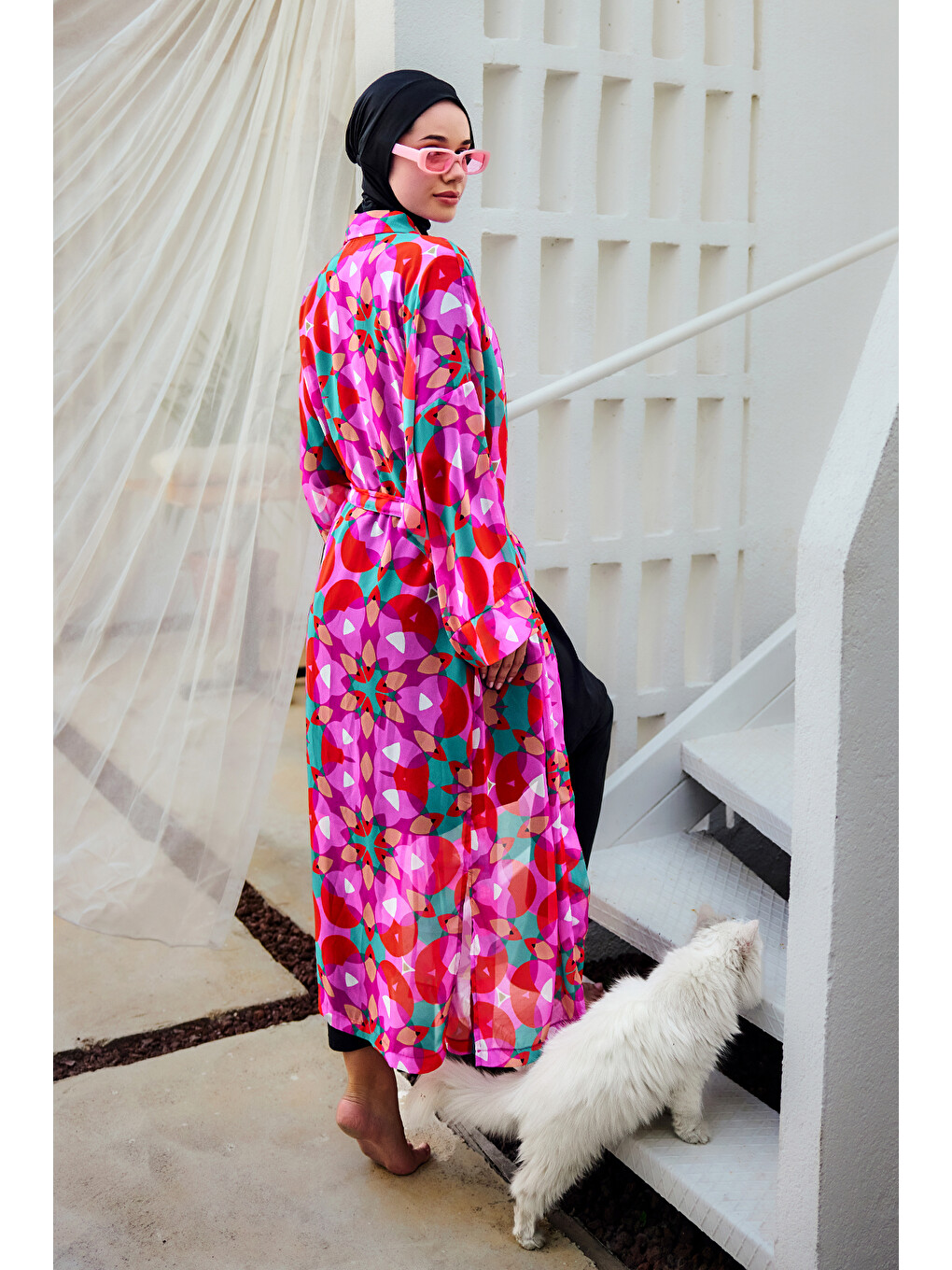 Remsa Tesettür Mayo Üzerine Tek Kaftan Kimono Pareo Pembe03 RP024 Renkpare-3