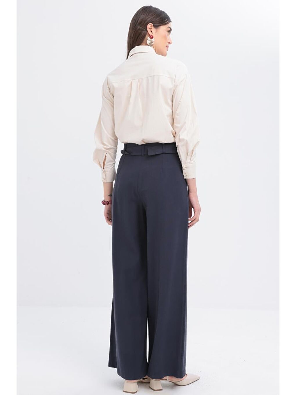 İndigo-Kemerli Palazzo Pantolon-3