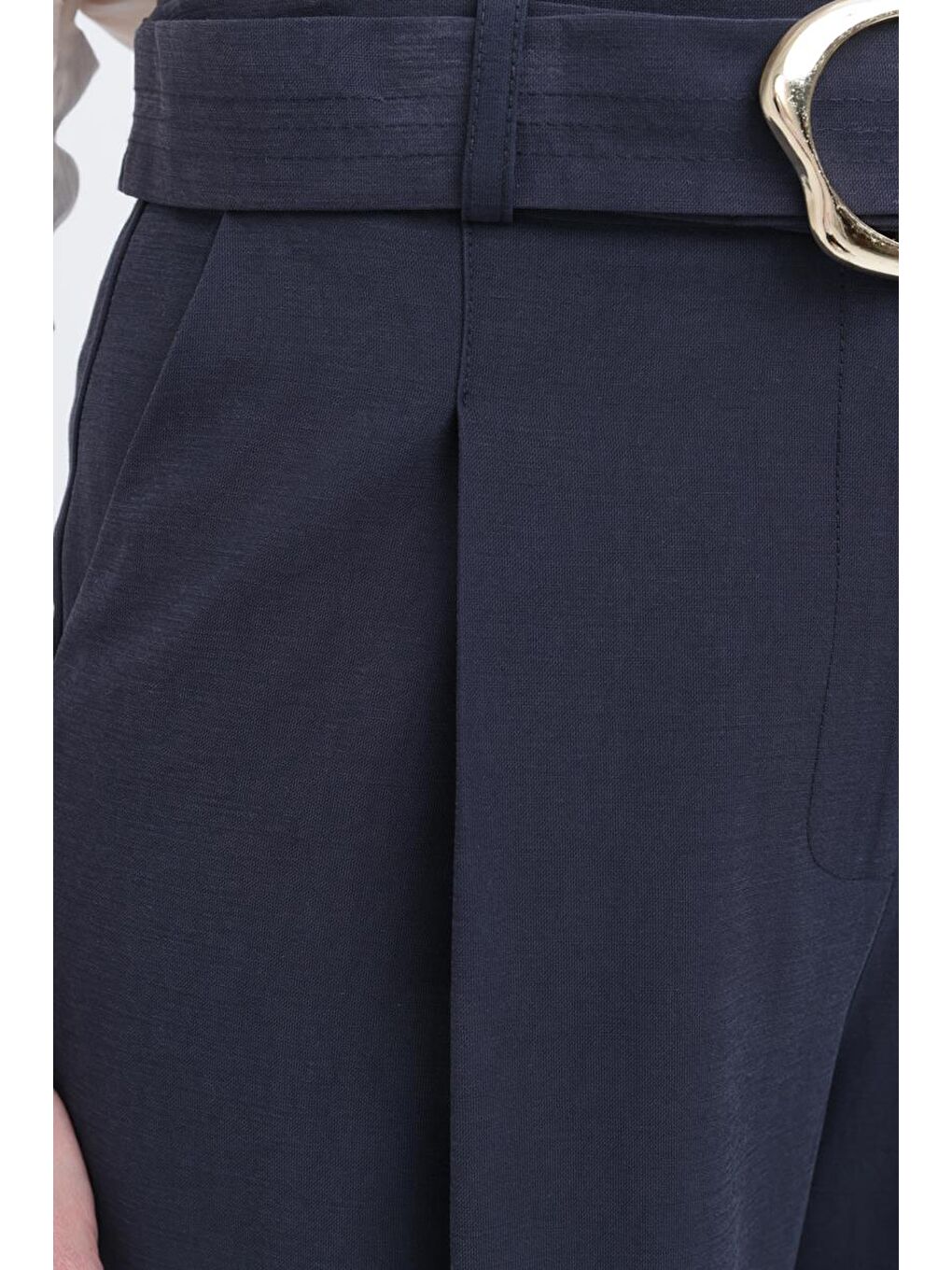 İndigo-Kemerli Palazzo Pantolon-4