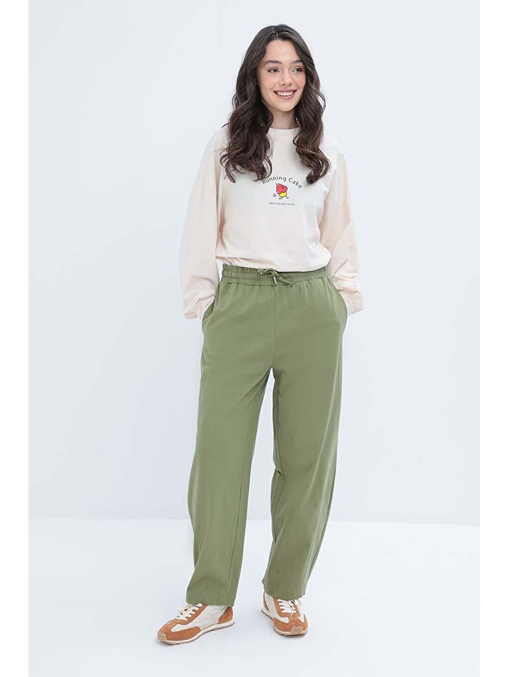 Haki-Beli Lastikli Slouchy Pantolon-1