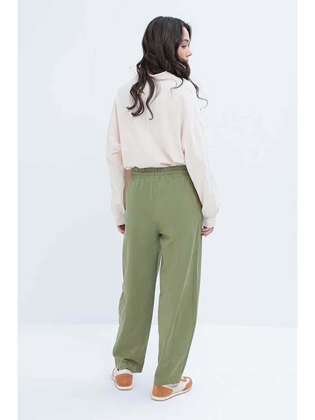 Haki-Beli Lastikli Slouchy Pantolon-3