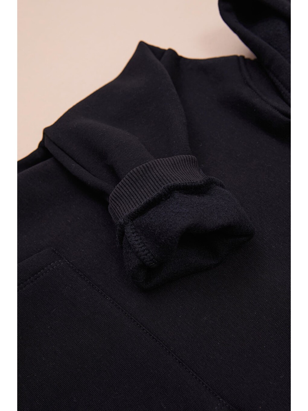 Siyah 3 İplik Kanguru Cepli Kapüşonlu Unisex Çocuk Sweatshirt-1